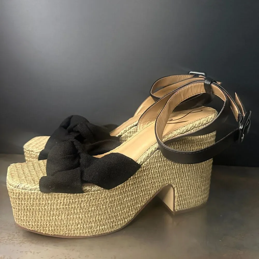 Sam Edelman Platform Heel Sandals 9.5 Festival Y2K Vacation Party Black Theresa_5